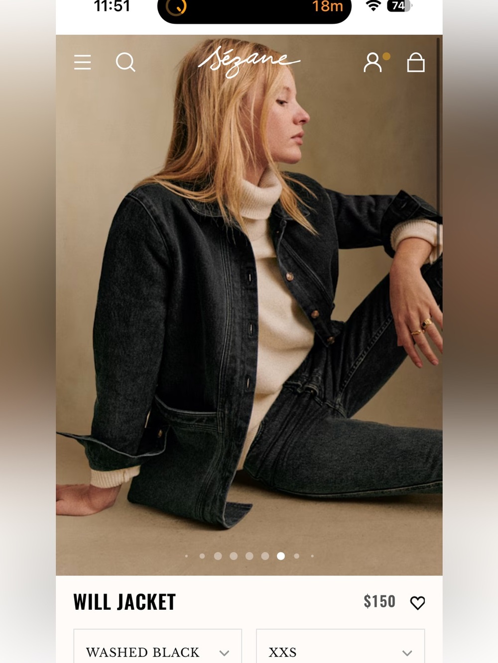 Sezane Will Jacket in Washed Black, size M - Picture 6 of 8
